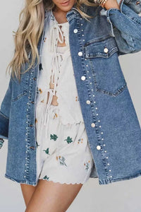 Rivet Embellished Western Style Regular Fit Long Sleeve Denim Jacket 101003389898680 92 Affordable Fashion Under $100 Jerry's Apparel 