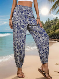 Perfee Printed Elastic Waist Pants