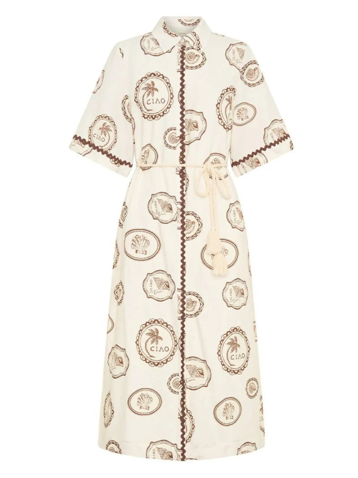 Printed Button-Down Midi Shirt Dress