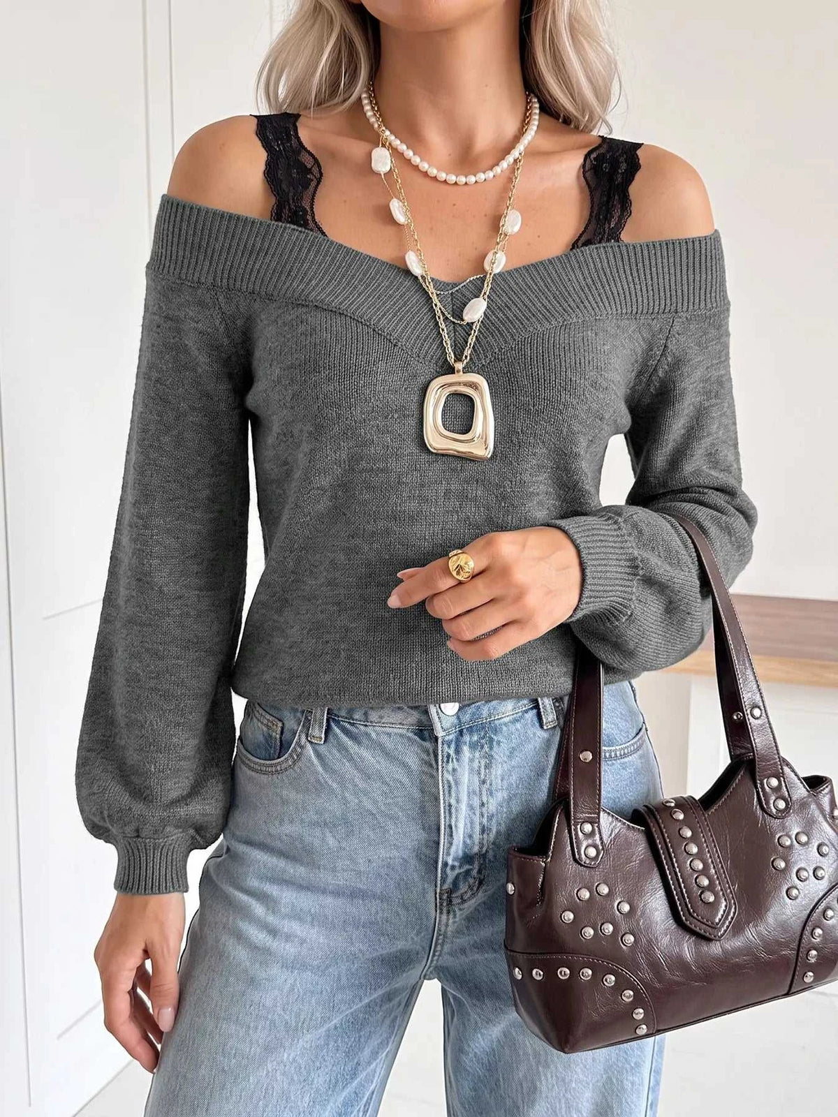 Off-Shoulder Lace Trim Sweater 100100123351801 43 Affordable Fashion Under $100 Jerry's Apparel 