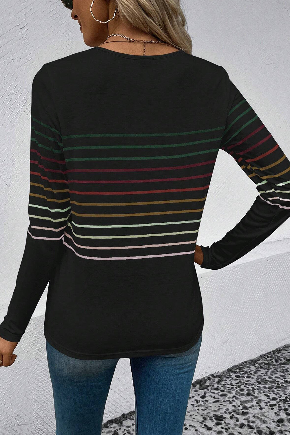 Striped Round Neck Long Sleeve T-Shirt