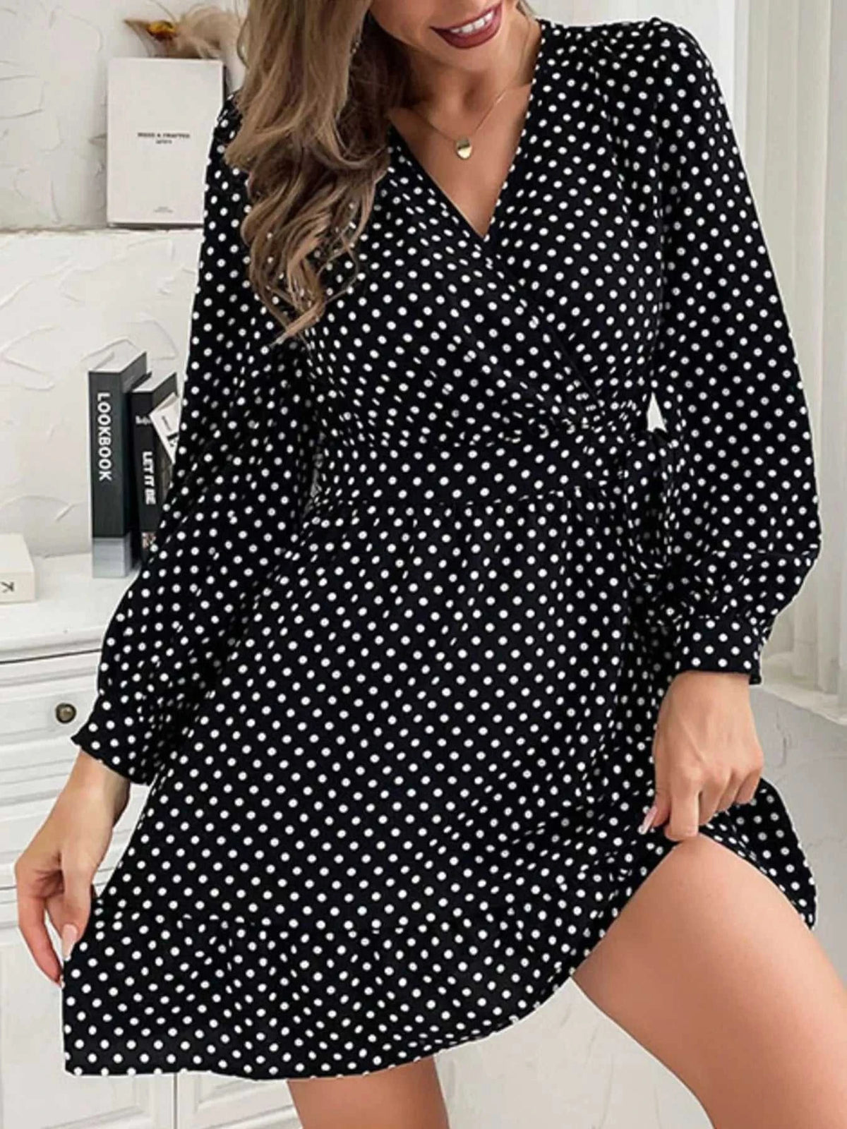 Polka Dot Wrap Mini Dress 100100856547633 32 Affordable Fashion Under $100 Jerry's Apparel 