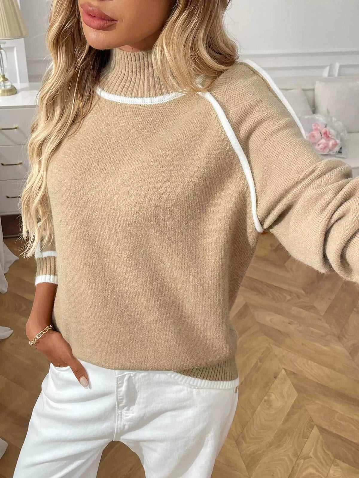 Contrast Trim Turtleneck Long Sleeve Sweater 100100412481042 50 Seasonal Fashion Collections Jerry's Apparel 