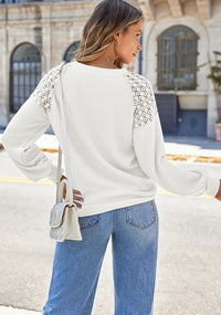 Lace Detail Round Neck Lantern Sleeve Top