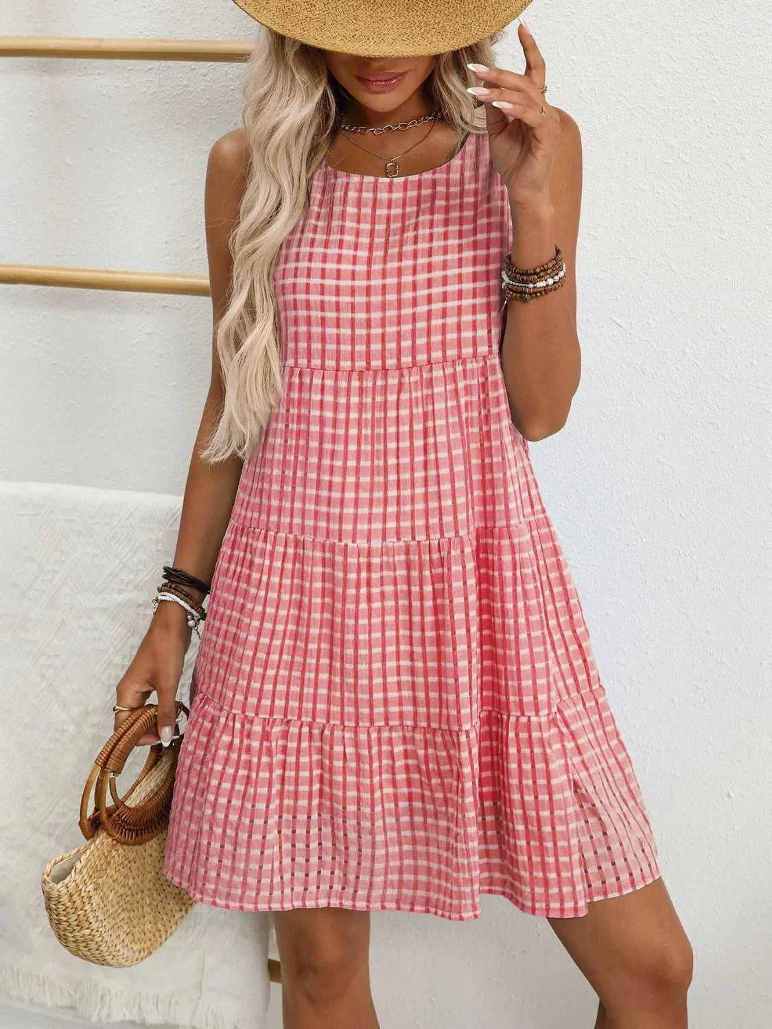 Plaid Round Neck Sleeveless Mini Dress 100100093541083 32 Affordable Fashion Under $100 Jerry's Apparel 