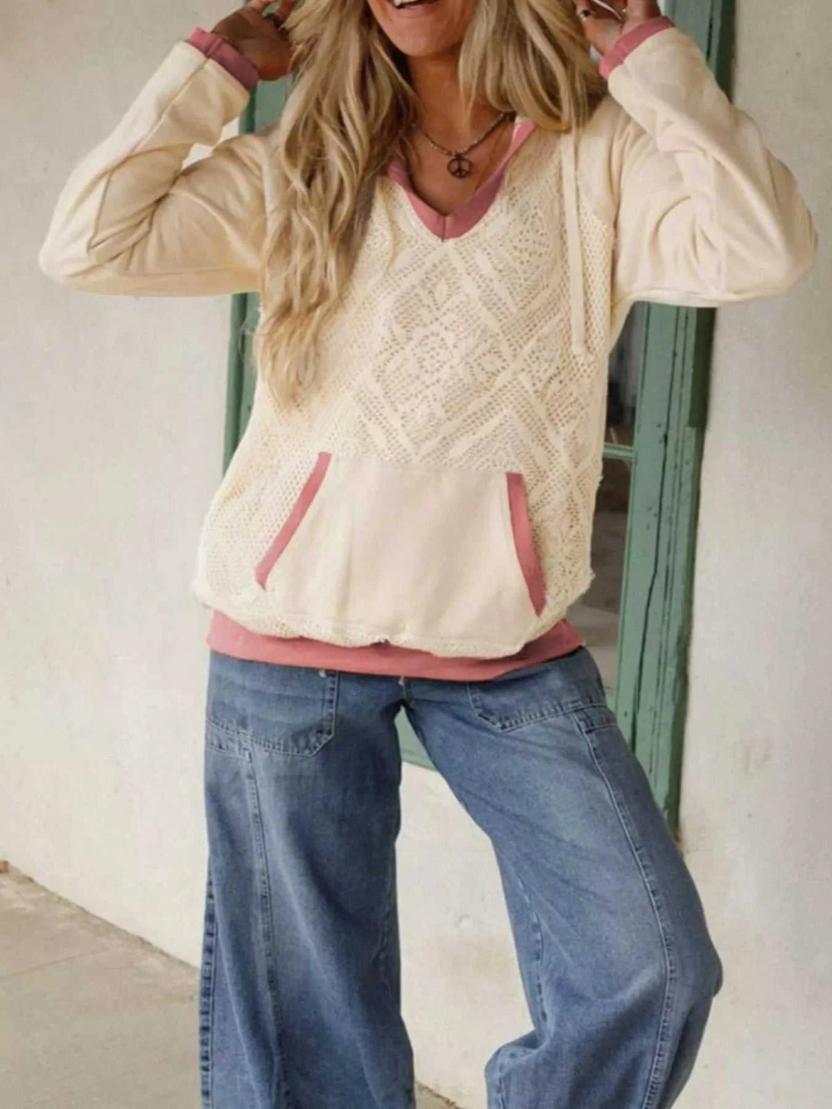 Crochet Panel Kangaroo Pocket Hoodie 100100680471392 52 Affordable Fashion Under $100 Jerry's Apparel 