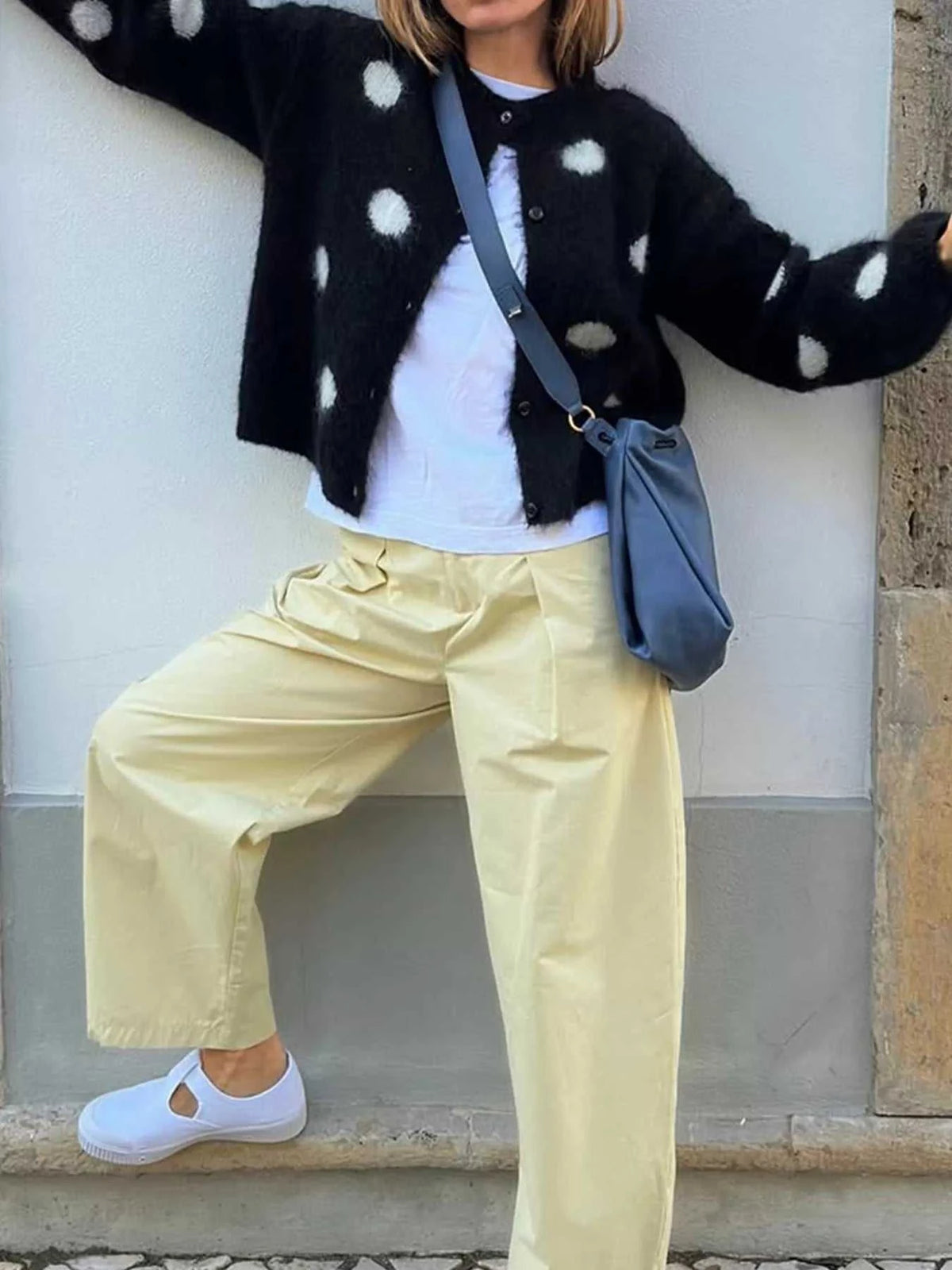 Polka Dot Fuzzy Knit Button-Up Cardigan 101002459532062 54 Affordable Fashion Under $100 Jerry's Apparel 