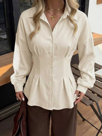Ruched Button-Up Peplum Shirt 100100541347107 46 Affordable Fashion Under $100 Jerry's Apparel 
