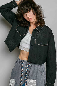 POL Cropped Button-Front Eyelet Cotton Jacket 100100292951676 66 Affordable Fashion Under $100 Jerry's Apparel 