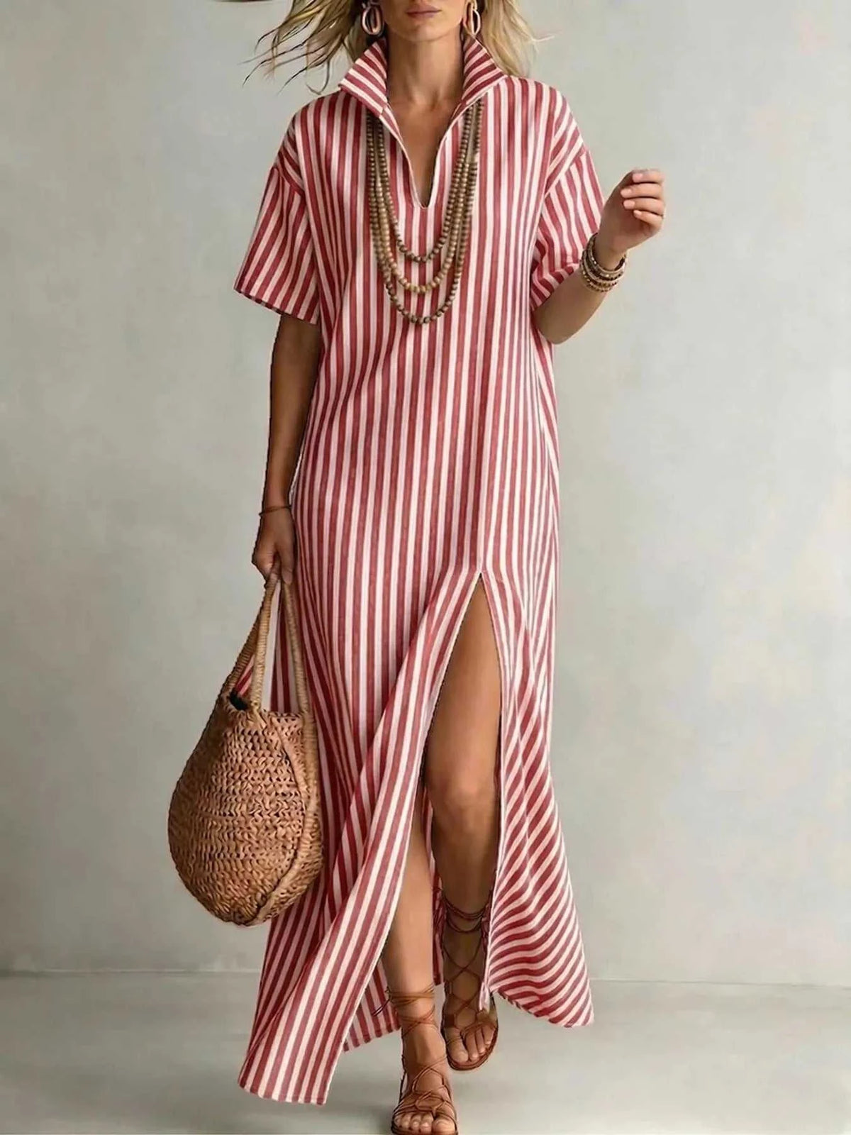 Striped High Slit Maxi Shirt Dress 100100070424614 40 Affordable Fashion Under $100 Jerry's Apparel 