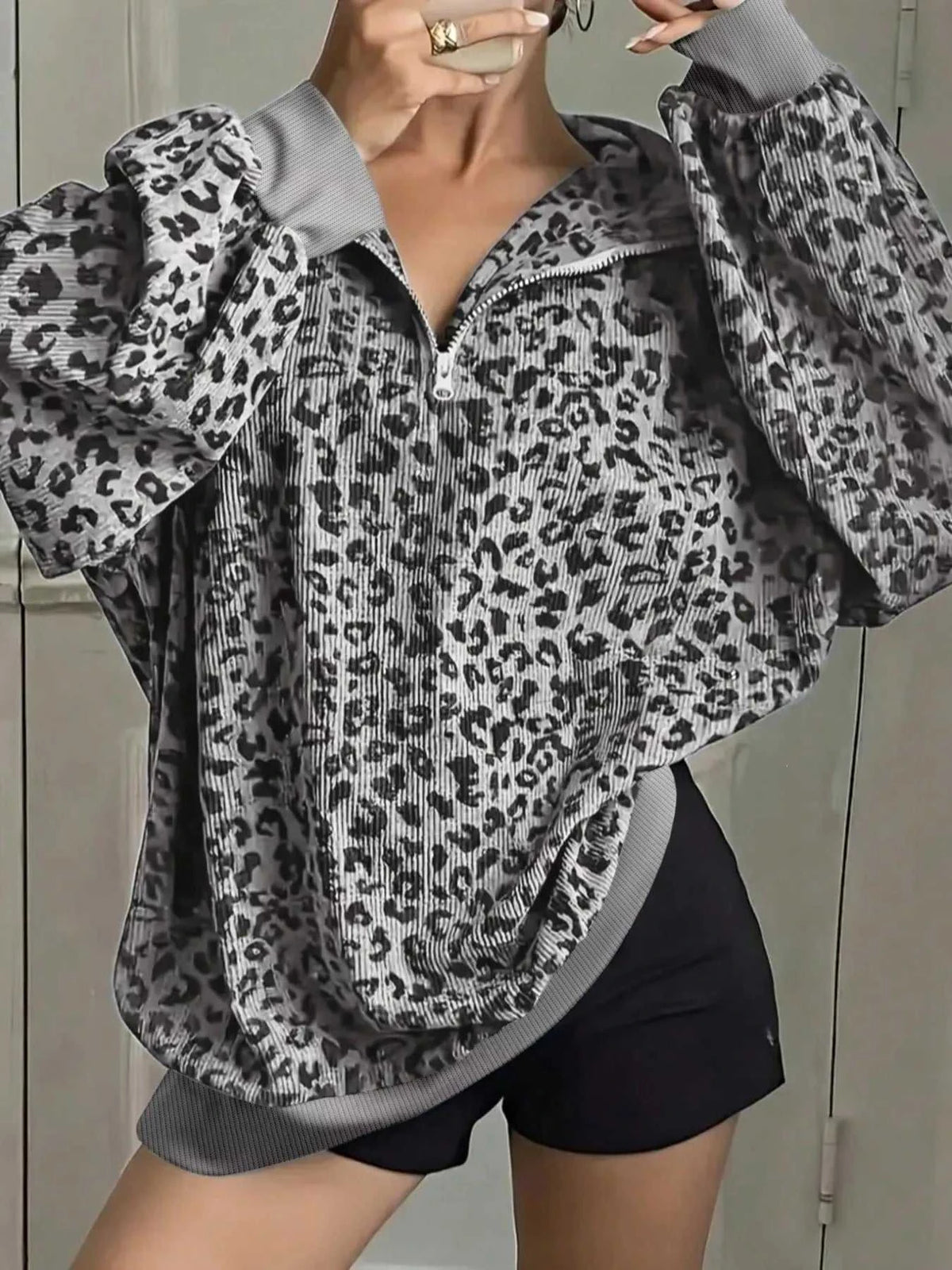 Leopard Print Quarter-Zip Sweatshirt 101001865802464 52 Affordable Fashion Under $100 Jerry's Apparel 