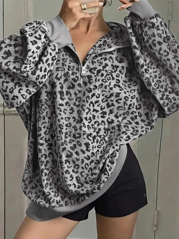 Leopard Print Quarter-Zip Sweatshirt 101001865802464 52 Affordable Fashion Under $100 Jerry's Apparel 