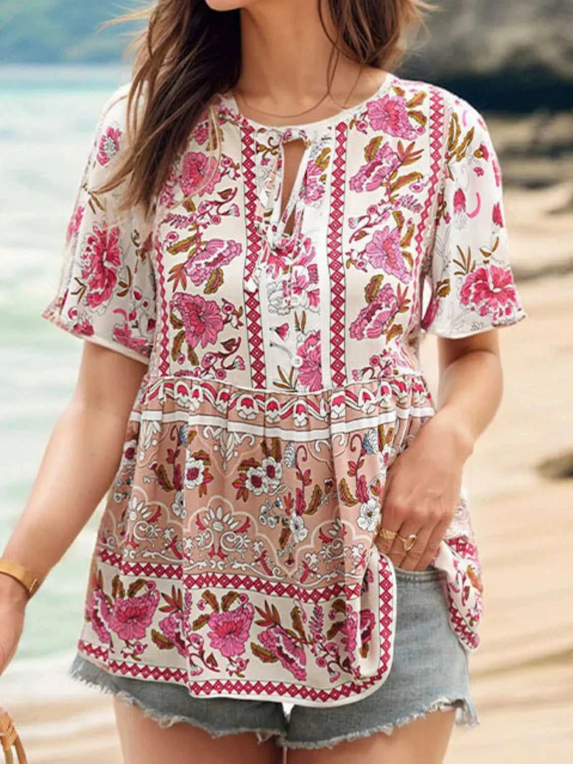 Floral Print Tie Neck Flutter Sleeve Blouse 100100839291021 32 Affordable Fashion Under $100 Jerry's Apparel 