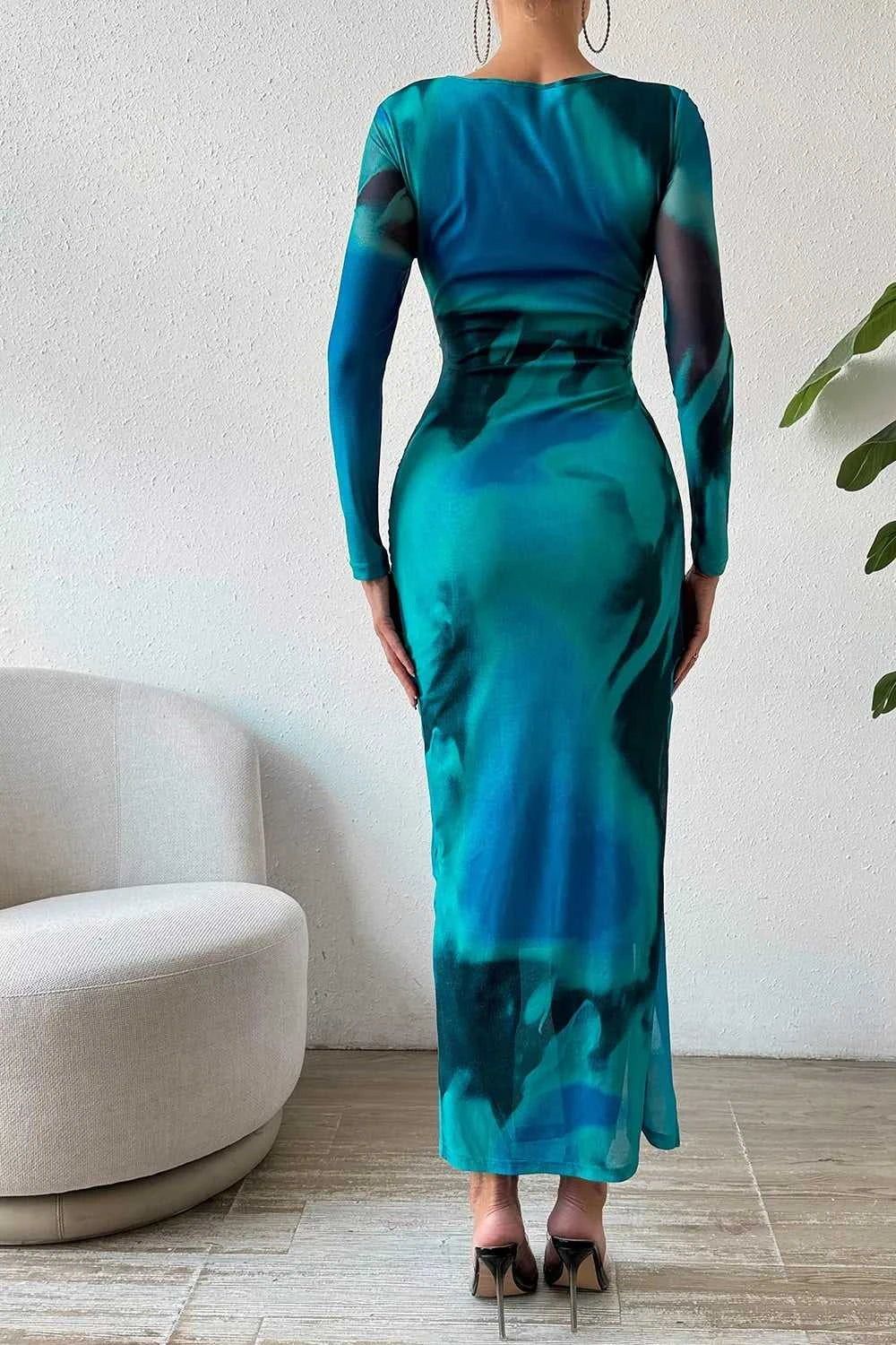 Ruched Tie-Dye Midi Dress with High Slit 100100284841008 19 Affordable Fashion Under $100 Jerry's Apparel 