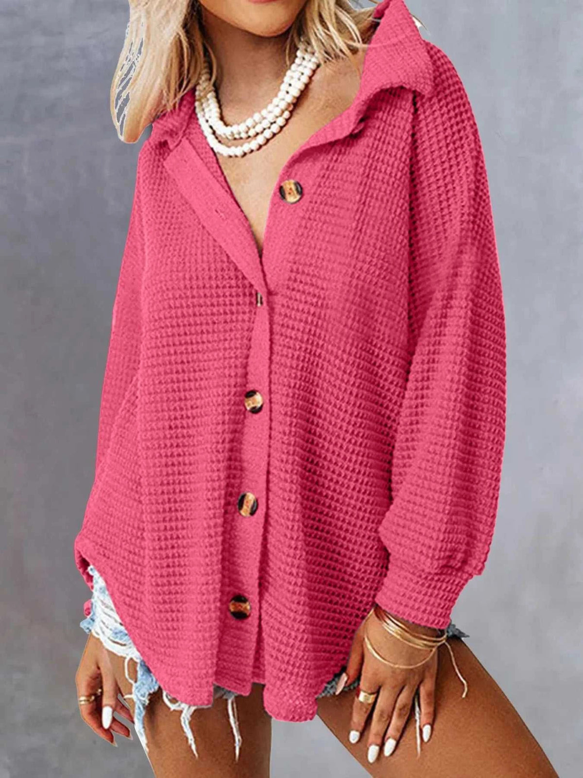 Waffle Knit Button-Down Shirt 100100280060747 40 Affordable Fashion Under $100 Jerry's Apparel 