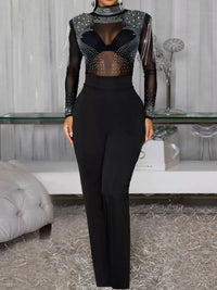 Rhinestone Embellished Mesh Long Sleeve Jumpsuit 101001129967471 84 Affordable Fashion Under $100 Jerry's Apparel 