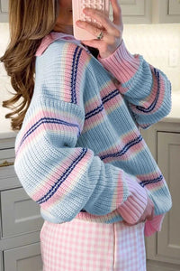 Stripe Striped Button Collar Long Sleeve Shift Fit Winter Knitwear Sweater 100100903997035 56 Affordable Fashion Under $100 Jerry's Apparel 