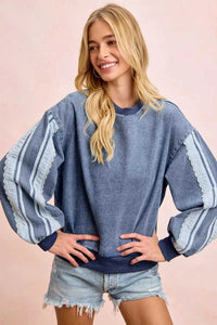 BiBi Washed Denim Lace Contrast Sided Sweatshirt 100100756531525 56 Affordable Fashion Under $100 Jerry's Apparel 