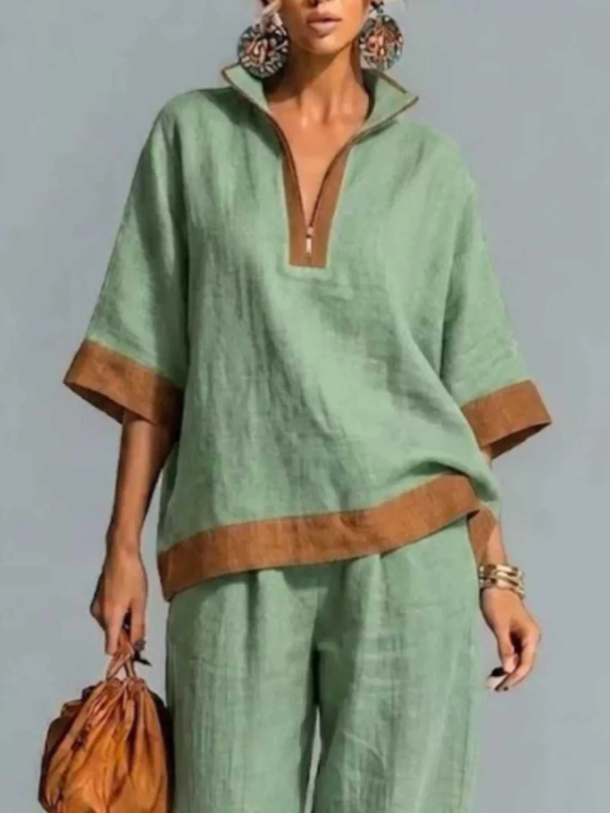 Full Size Contrast Trim Top and Wide Leg Pants Set Plus Size 101001836146473 46 Affordable Fashion Under $100 Jerry's Apparel 