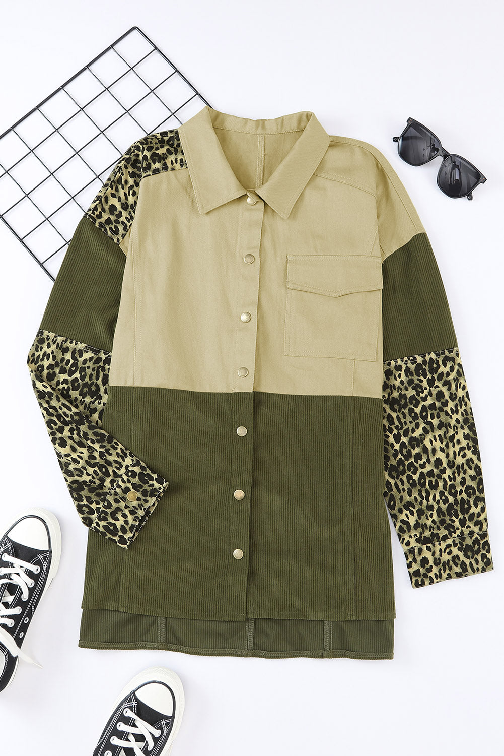 High-Low Leopard Snap Down Shacket