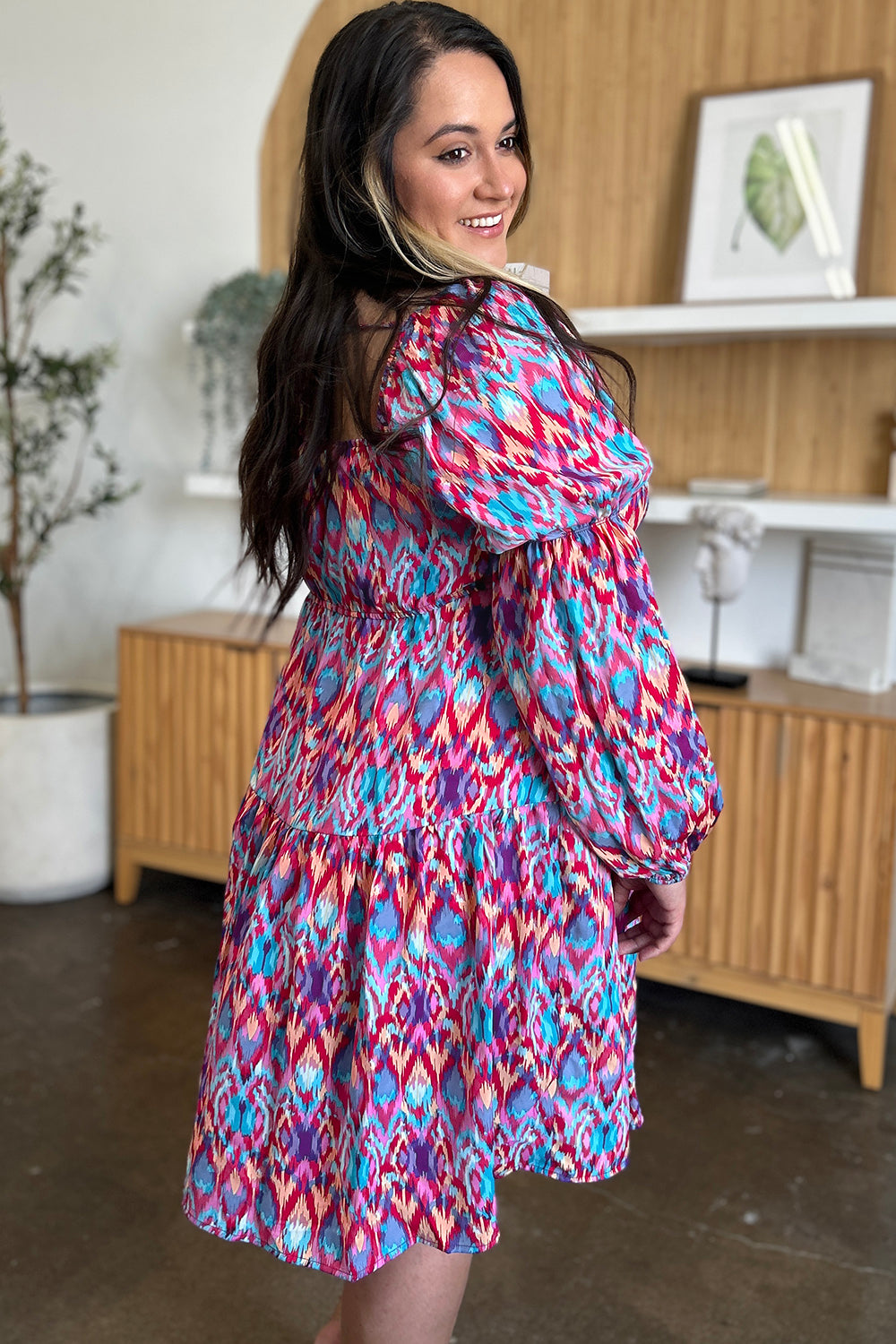 Full Size Printed Long Sleeve Dress