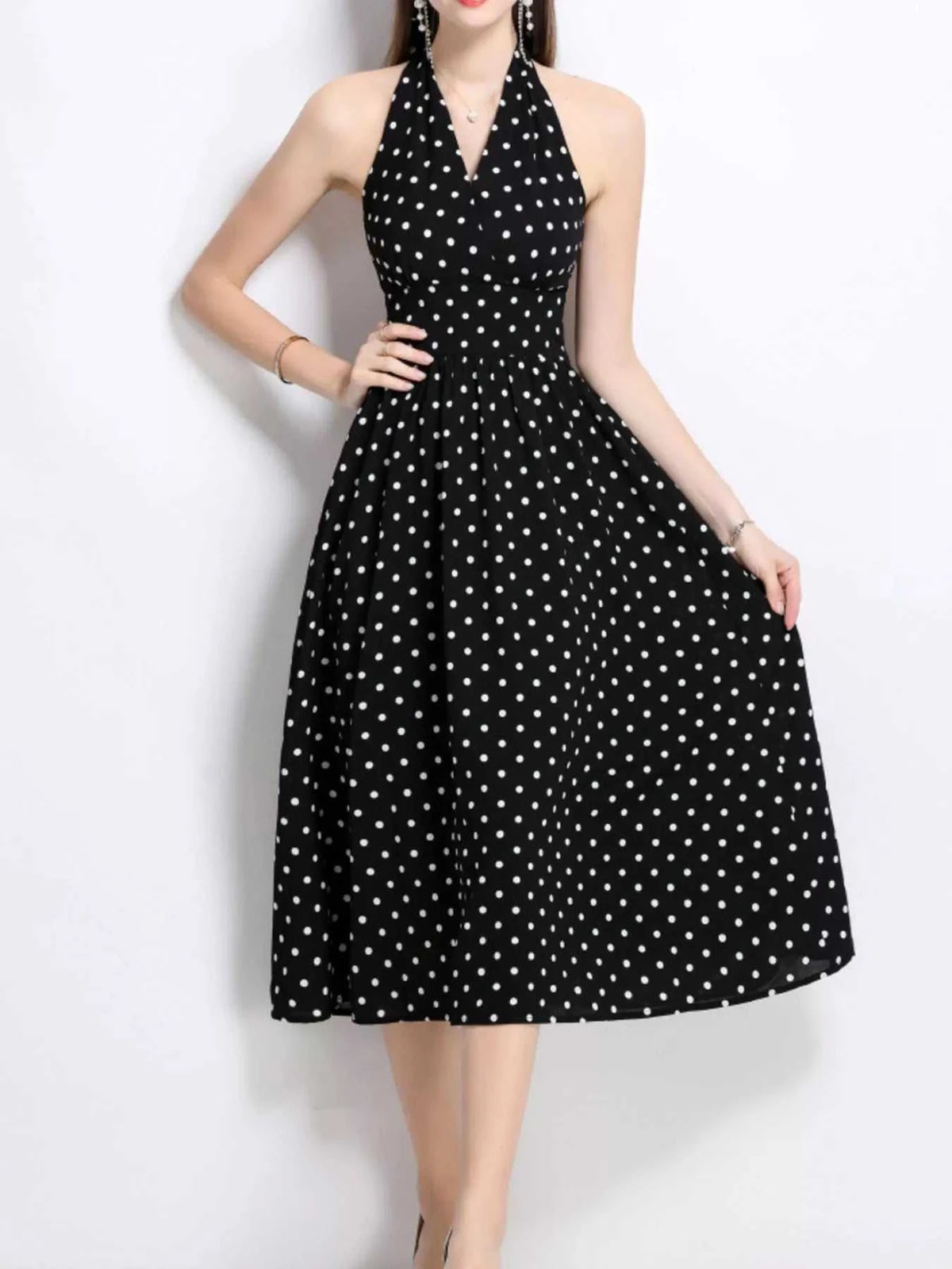 Polka Dot Halter Neck Midi Dress 100100546972272 69 Affordable Fashion Under $100 Jerry's Apparel 