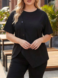 Plus Size Asymmetrical Button Decor Short Sleeve T-Shirt 100100218332684 34 Affordable Fashion Under $100 Jerry's Apparel 