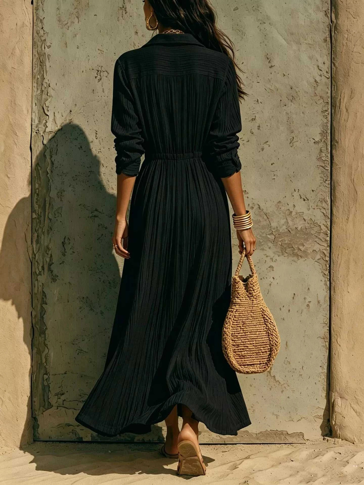 Full Size Textured Button Front Long Sleeve Maxi Dress Plus Size 100100300066352 41 Affordable Fashion Under $100 Jerry's Apparel 