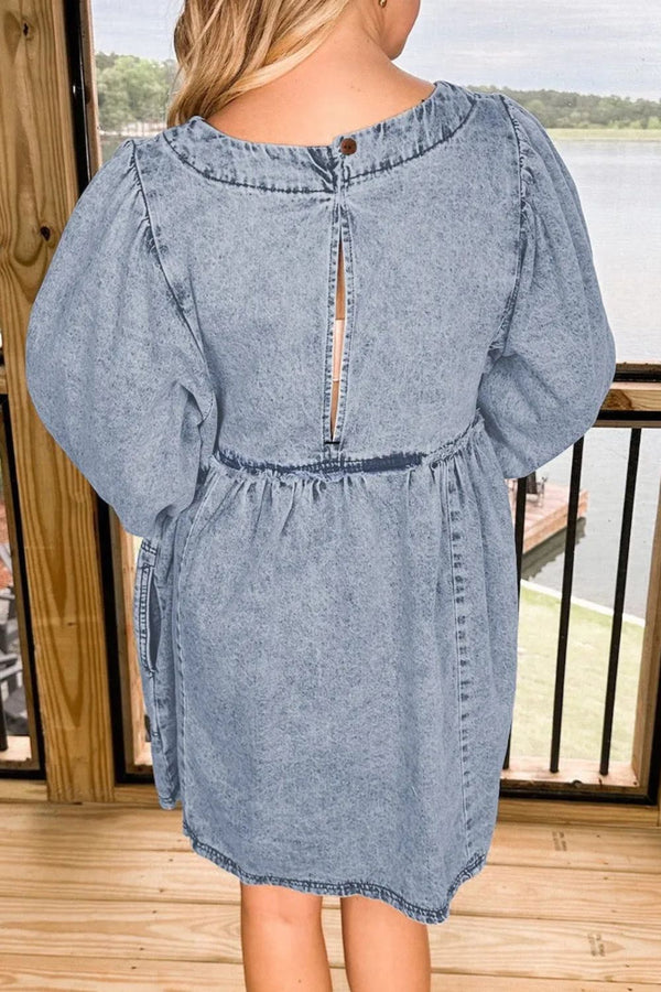 Round Neck Long Sleeve Denim Dress