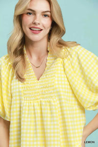 Umgee Smocked Yoke Puff Sleeve Gingham Blouse 100100656891648 53 Affordable Fashion Under $100 Jerry's Apparel 