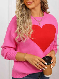 Valentine's Day Heart Round Neck Dropped Shoulder Sweater 100100320895258 49 Affordable Fashion Under $100 Jerry's Apparel 