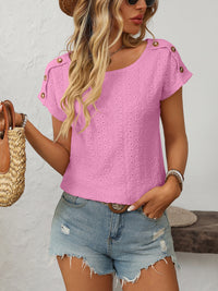 Mandy Eyelet Round Neck Short Sleeve Top