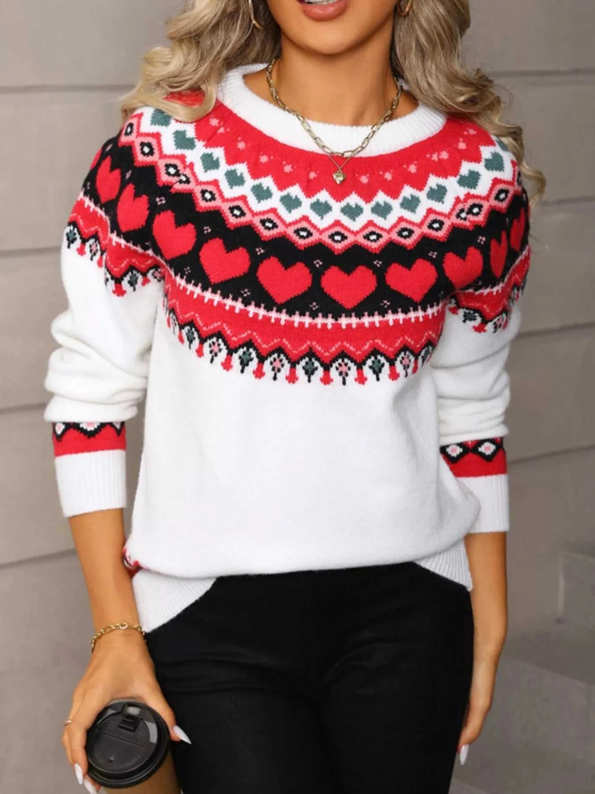 Valentine's Day Heart Pattern Knitted Sweater 100100255476556 52 Affordable Fashion Under $100 Jerry's Apparel 