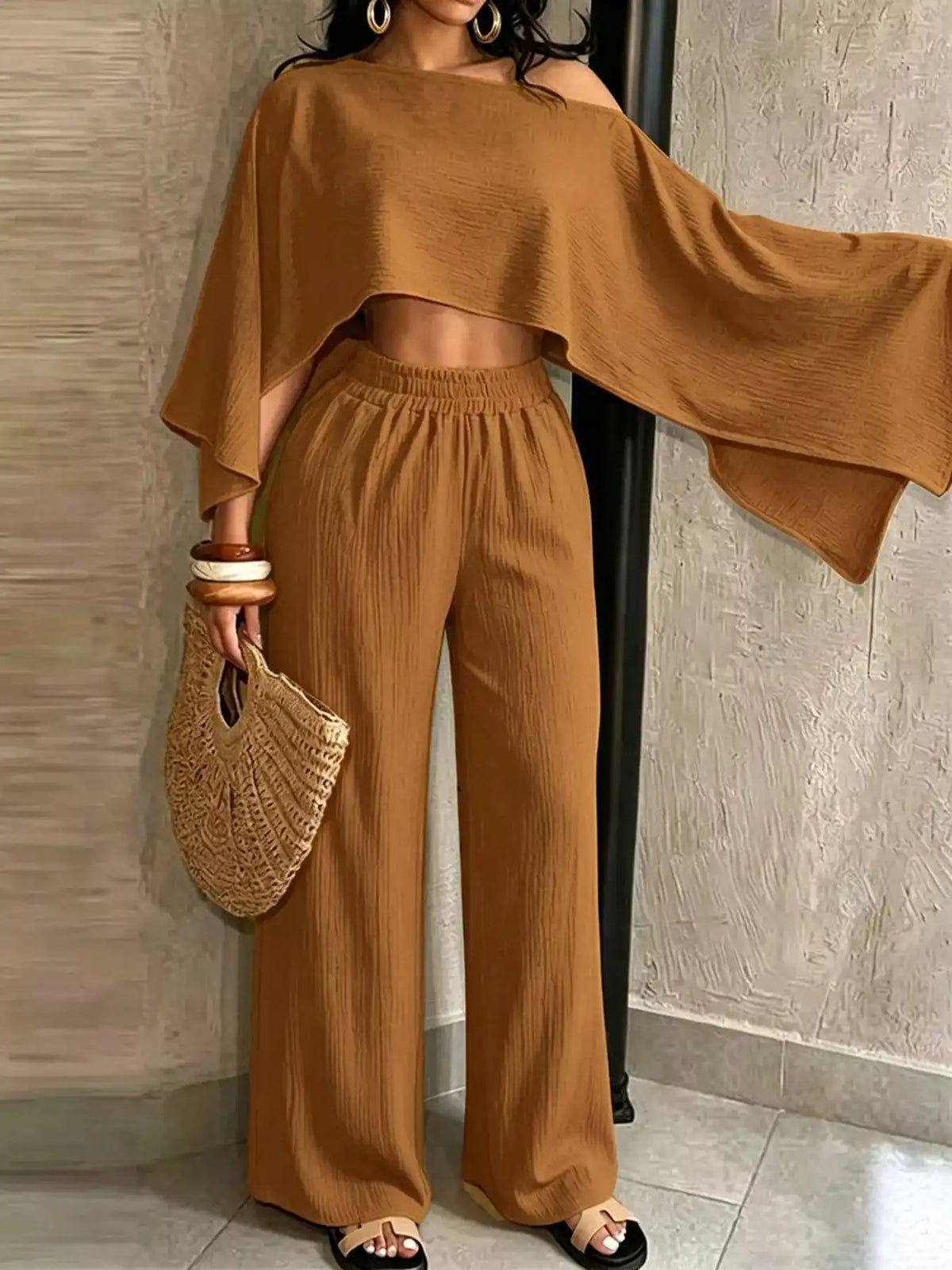 Boat Neck Crop Top and Wide-Leg Pants Set 101001634822589 57 Affordable Fashion Under $100 Jerry's Apparel 