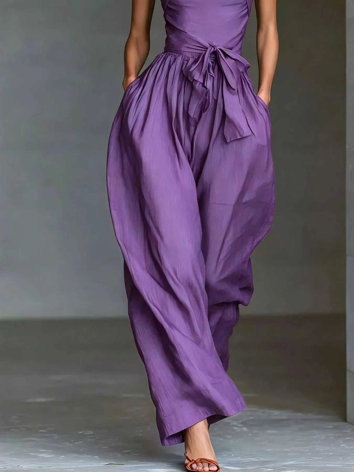 Halter Neck Wide-Leg Jumpsuit with Waist-Tie Detail 101001566820821 48 Affordable Fashion Under $100 Jerry's Apparel 