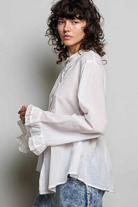 POL Woven Lace Trim Pintuck Button-Down Shirt 100100784961327 66 Affordable Fashion Under $100 Jerry's Apparel 