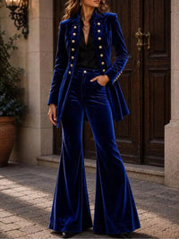 Velvet Double-Breasted Blazer and Flare Pants Set 101001710079074 99 Affordable Fashion Under $100 Jerry's Apparel 