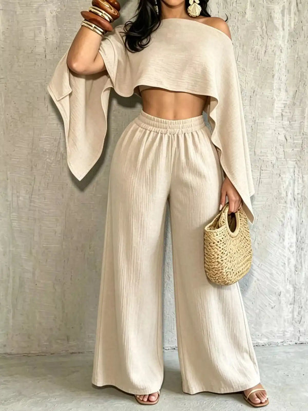 Boat Neck Crop Top and Wide-Leg Pants Set 101001634822589 57 Affordable Fashion Under $100 Jerry's Apparel 