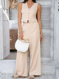 Devine Button Down Lace Detail Vest and Pants Set 100100550395768 62 Affordable Fashion Under $100 Jerry's Apparel 
