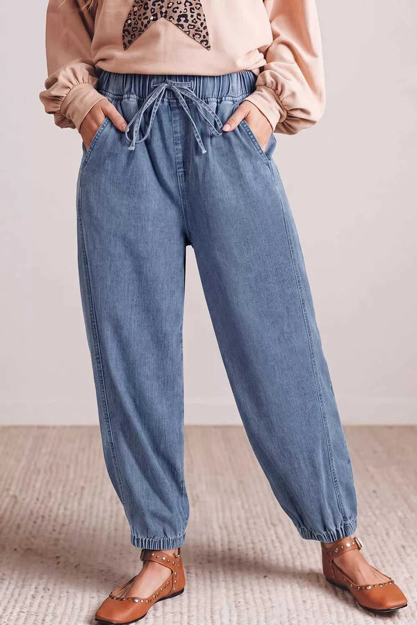 Elastic Waist Harem Ankle Length Jeans 101003551834756 68 Seasonal Fashion Collections Jerry's Apparel 