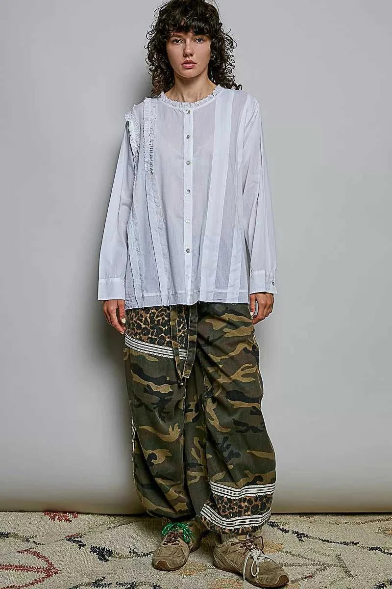 POL Lightweight Ruffle Trim Round Neck Woven Shirt 100100795961702 61 Affordable Fashion Under $100 Jerry's Apparel 