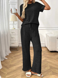 Ribbed Knit Short Sleeve Top and Pants Lounge Set 100100838010625 40 Affordable Fashion Under $100 Jerry's Apparel 