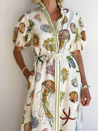 Printed Short Sleeve Shirt Dress