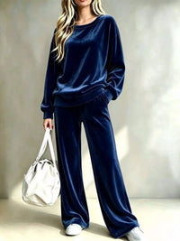 Full Size Dropped Shoulder Velvet Top and Wide Leg Pants Set Plus Size 101001605312710 62 Affordable Fashion Under $100 Jerry's Apparel 