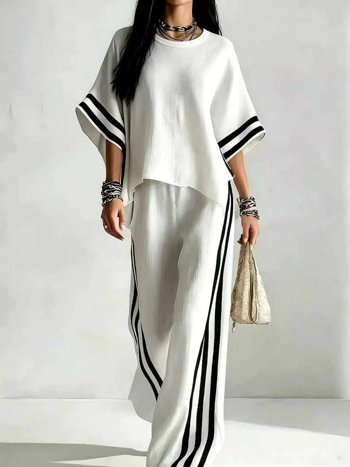 Full Size Striped 3/4 Sleeve Top and Pants Set Plus Size 100100536738570 39 Affordable Fashion Under $100 Jerry's Apparel 