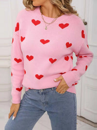 Valentine's Day Heart Pattern Dropped Shoulder Sweater 100100193932322 48 Affordable Fashion Under $100 Jerry's Apparel 