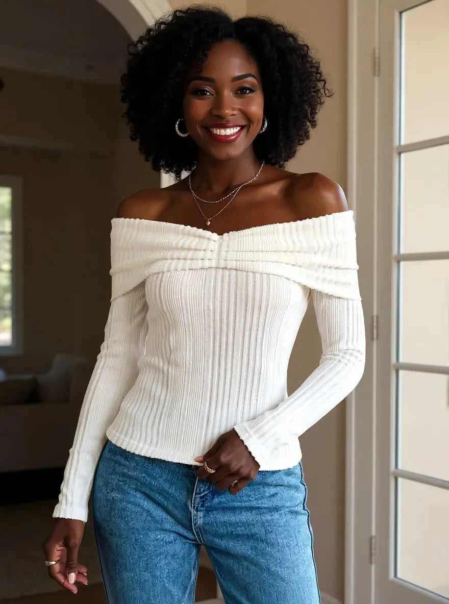Off-Shoulder Ribbed Knit Top 100100952823290 30 Affordable Fashion Under $100 Jerry's Apparel 