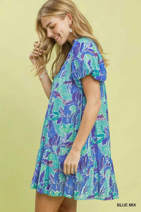 Umgee Tropical Floral Puff Sleeve Tiered Mini Dress 100100673611757 64 Affordable Fashion Under $100 Jerry's Apparel 
