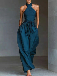 Halter Neck Wide-Leg Jumpsuit with Waist-Tie Detail 101001566820821 48 Affordable Fashion Under $100 Jerry's Apparel 