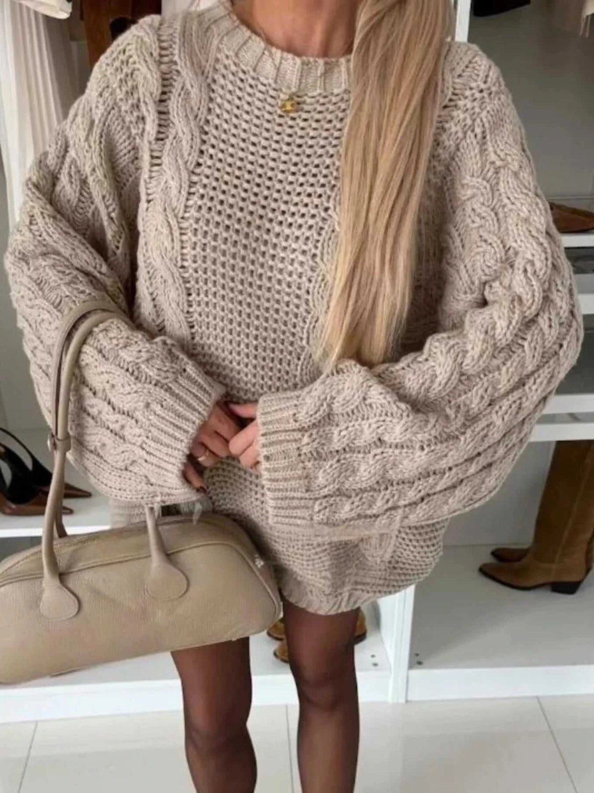 Cable Knit Round Neck Oversized Sweater 100100564539498 61 Affordable Fashion Under $100 Jerry's Apparel 